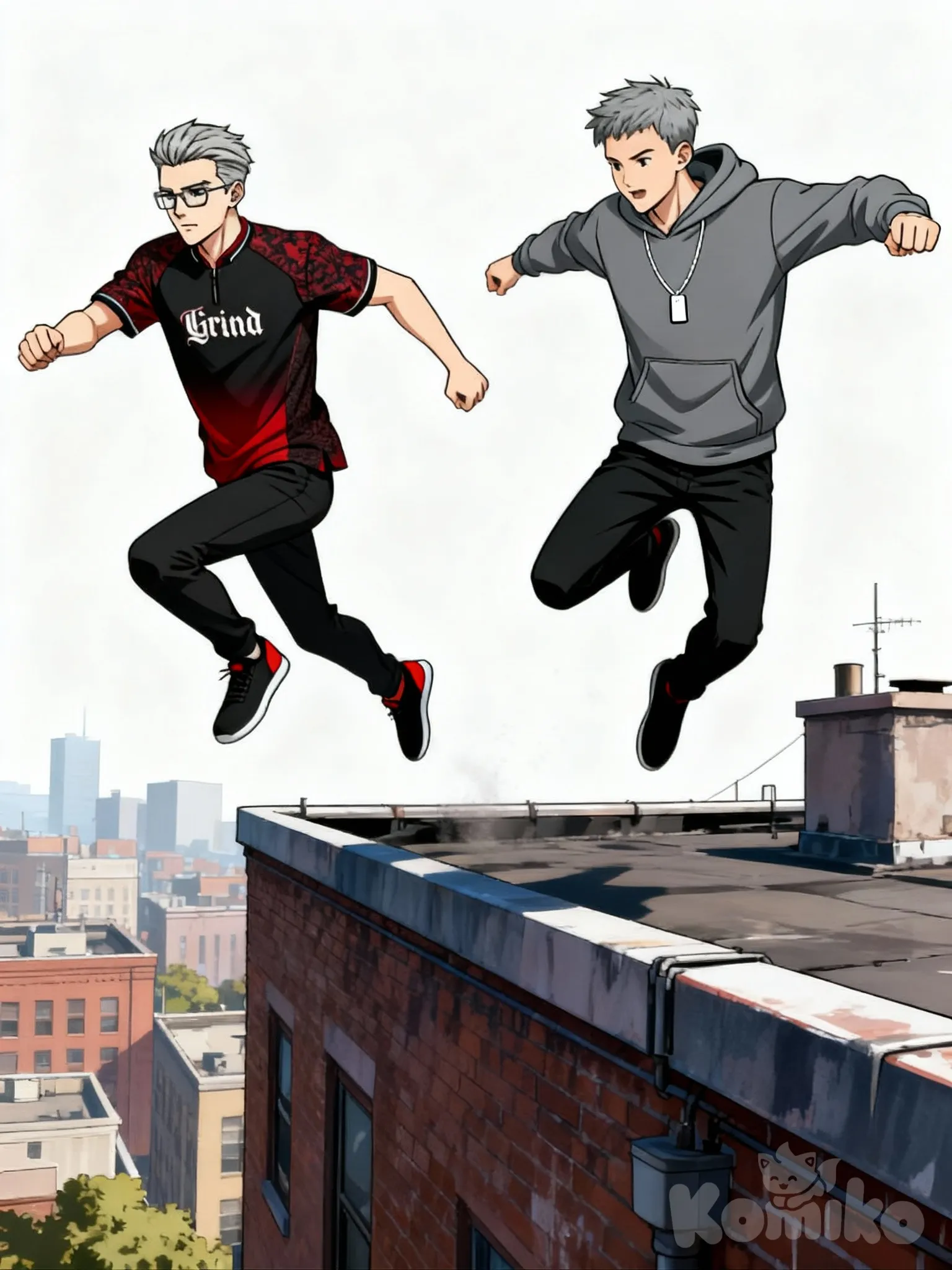 @expnsve-Xp3y, @expnsve-jAmM, jumping from rooftop, full body