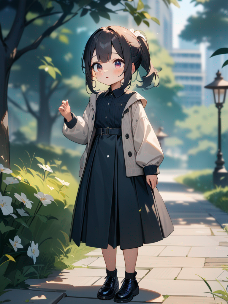 1girl, petite, ponytail, full body, outdoor