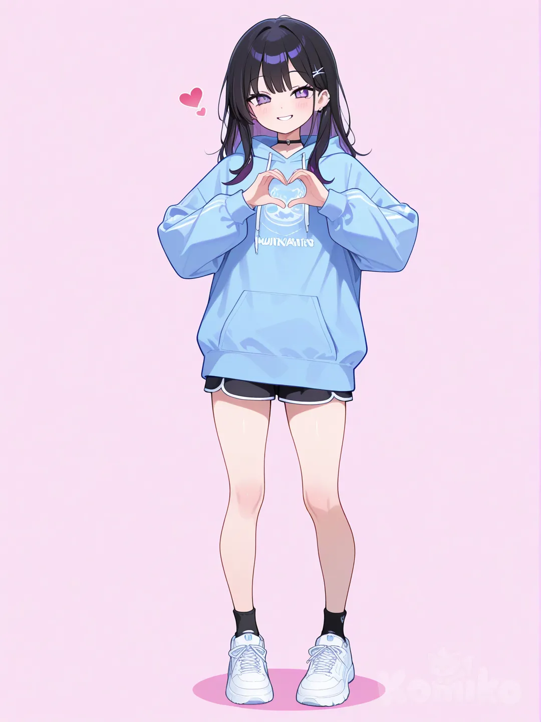 heart hands, hoodie, full body