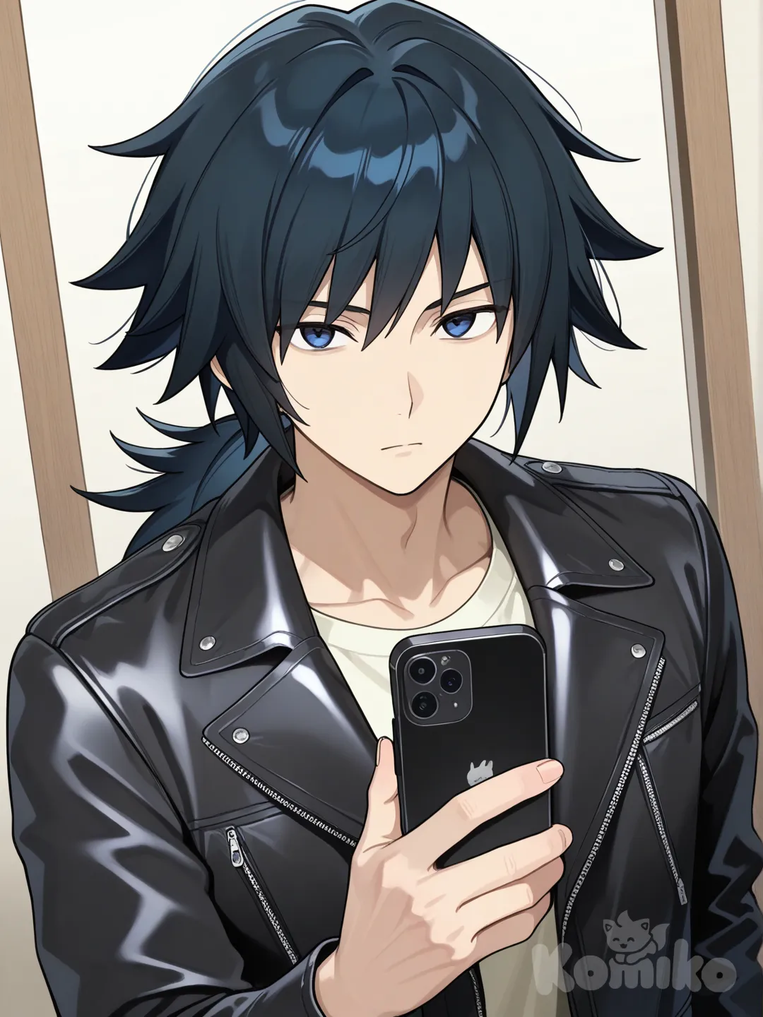 @Tomioka_Giyuu, selfie, leather jacket, upper body