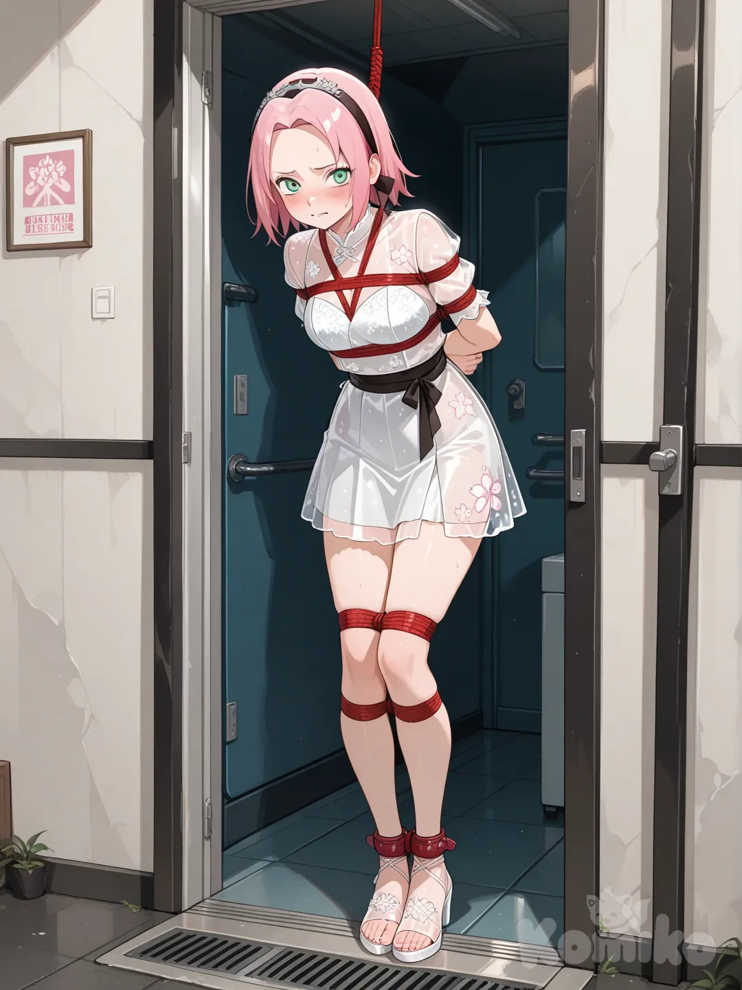 sakura haruno, official alternate costume, transparent clothes, bound