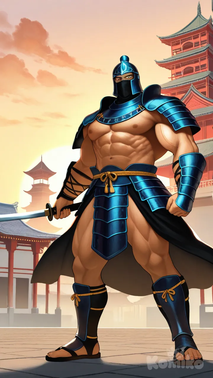 Divine muscular samurai warrior, immensely powerful physique, shredded muscles, imposing god-like stance, ornate gilded samurai armor, intricate Chinese imperial motifs, flowing divine silk robes, glowing katana, magnificent Imperial Chinese palace background, Forbidden City architecture, towering pagodas, ethereal mist, golden hour god rays, opulent surroundings, breathtaking atmosphere, cinematic anime still, incredible sakuga animation quality, rich vibrant colors, otherworldly aesthetics, tsukudani (coke-buta)