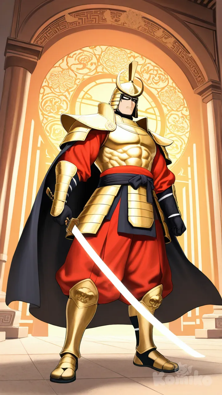 Divine muscular samurai warrior, immensely powerful physique, shredded muscles, imposing god-like stance, ornate gilded samurai armor, intricate Chinese imperial motifs, flowing divine silk robes, glowing katana, magnificent Imperial Chinese palace background, Forbidden City architecture, towering pagodas, ethereal mist, golden hour god rays, opulent surroundings, breathtaking atmosphere, cinematic anime still, incredible sakuga animation quality, rich vibrant colors, otherworldly aesthetics, tsukudani (coke-buta)