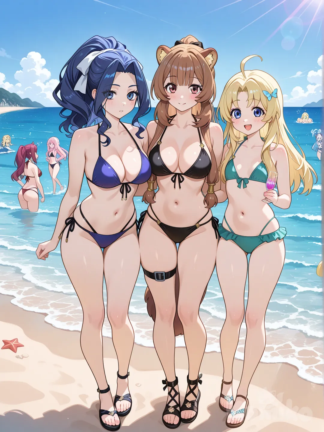 raphtalia, filo, Melty Q. Melromarc, Mirellia Q. Melromarc, Glass, Malty S. Melromarc, de biquíni-fio dental na praia