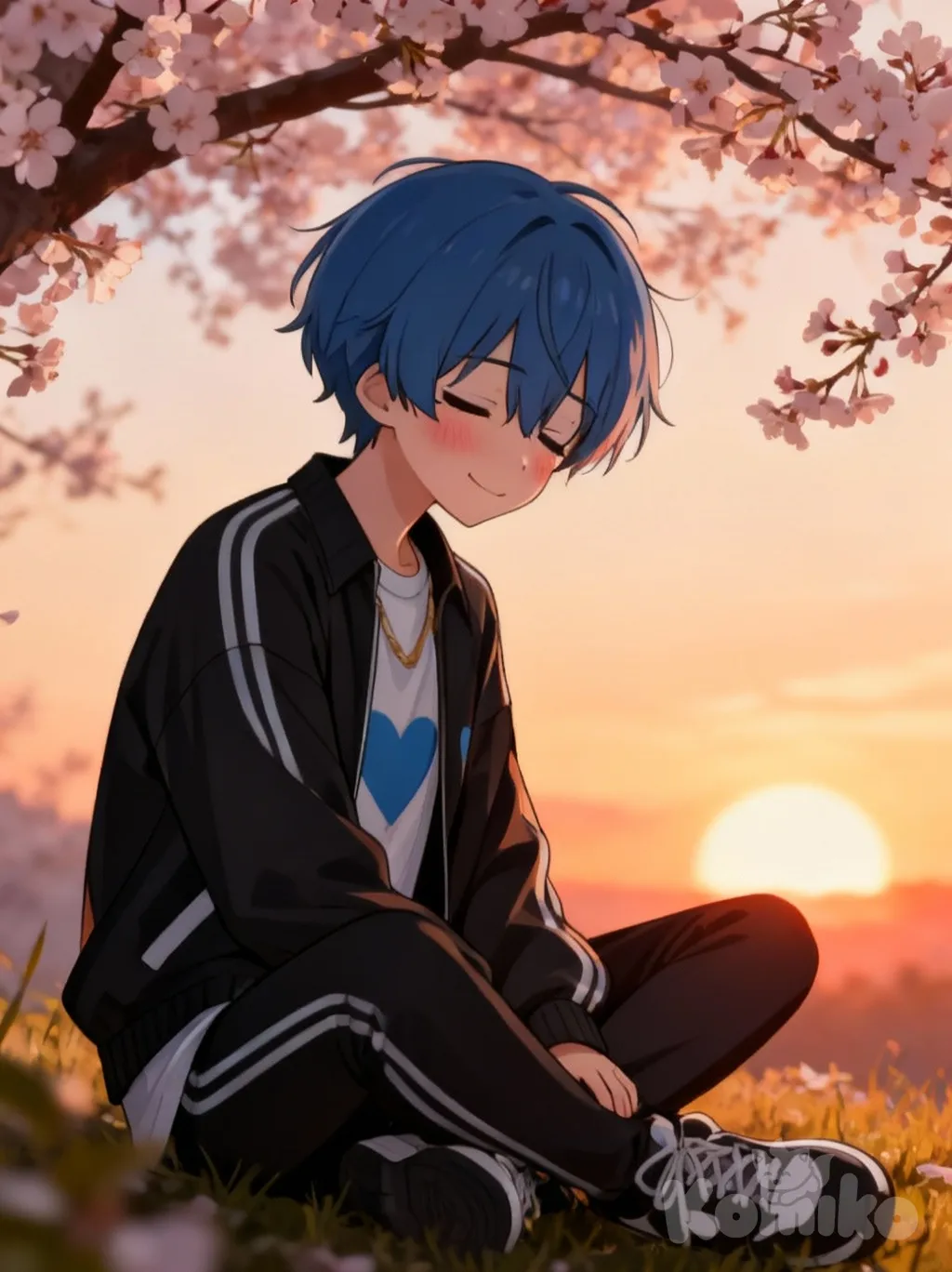 Zack sitting behind sunset