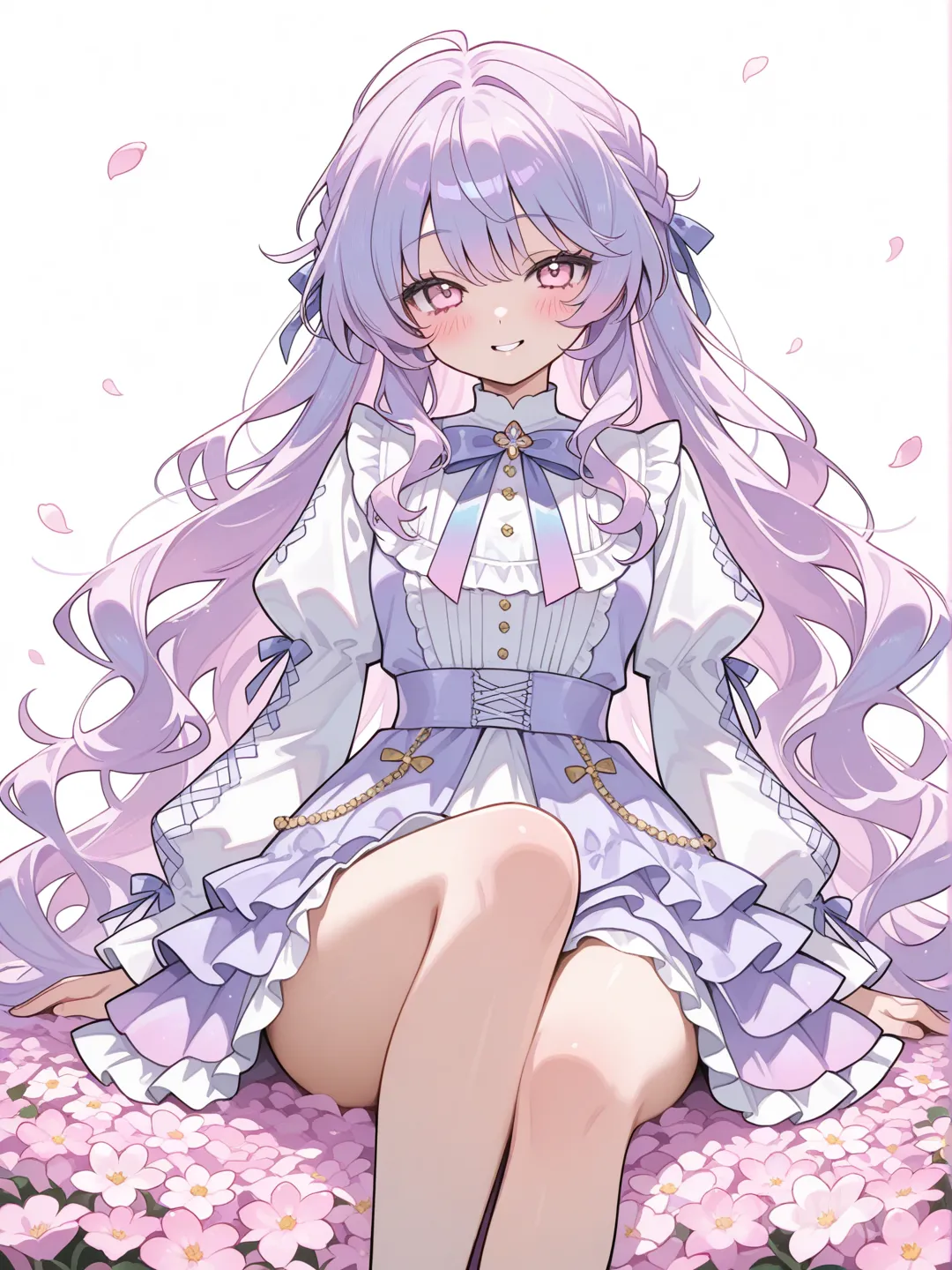 Cara sitting on some flowers