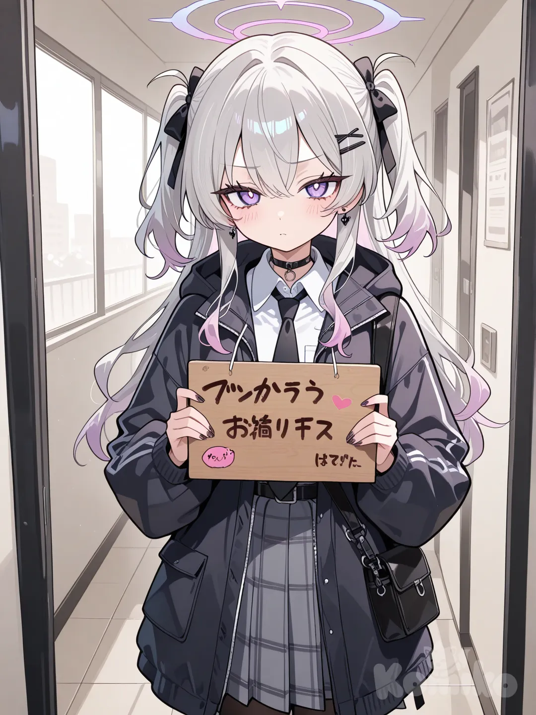 1girl, holding sign