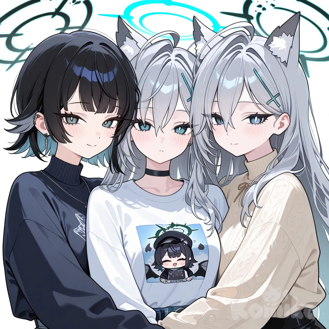 shiroko terror (blue archive), ellen joe, original abrazadas con ropa casual