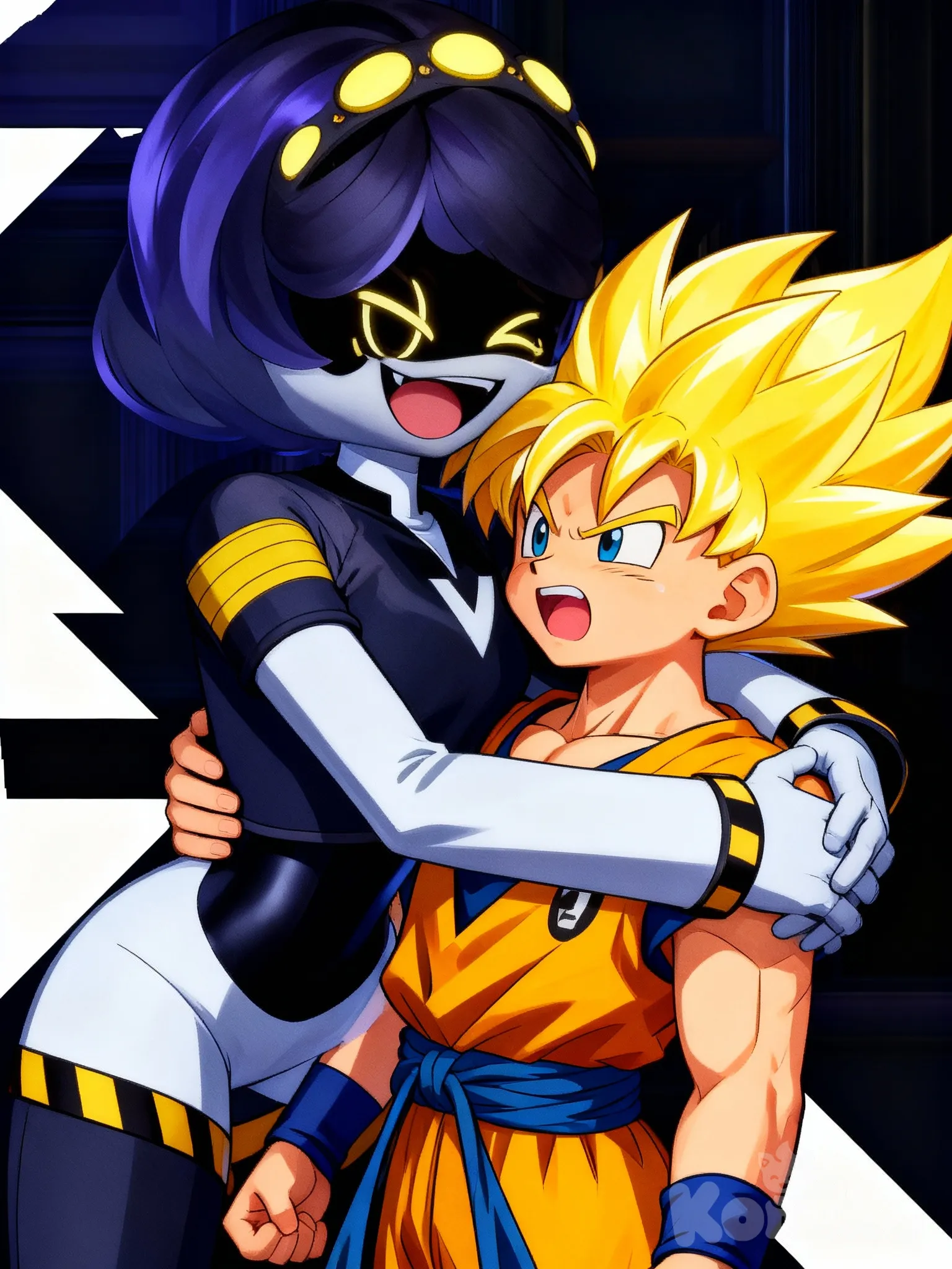 Designación serial V abrazando a son Gohan joven ssj2