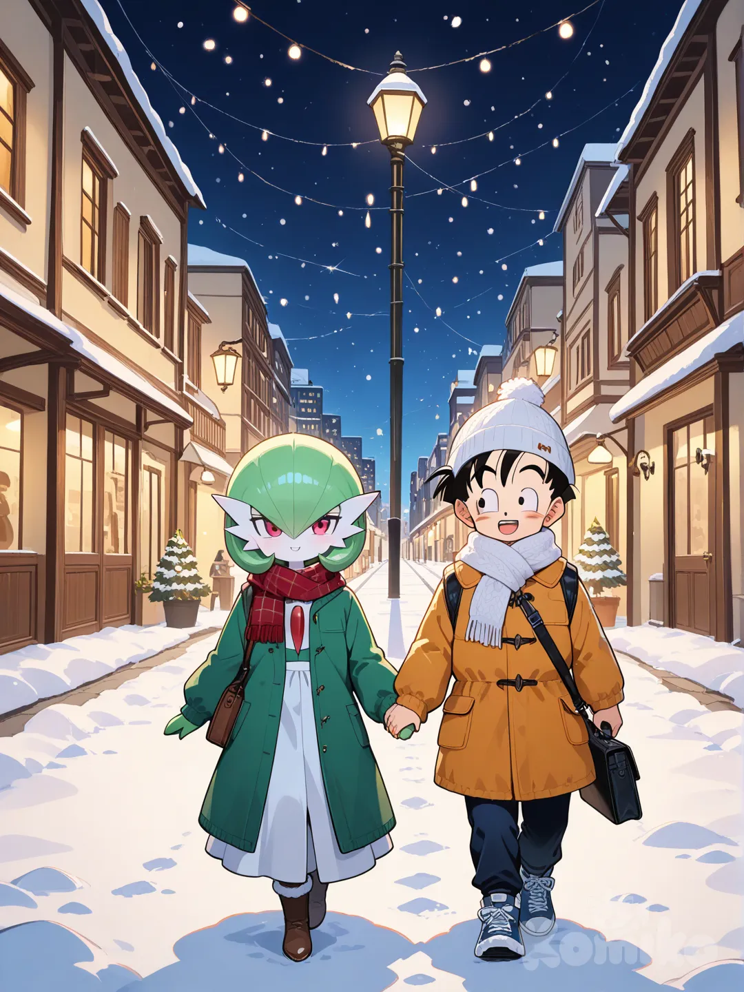 Joven Gohan (Dragon Ball Z), Gardevoir (Pokémon), de paseo en navidad.