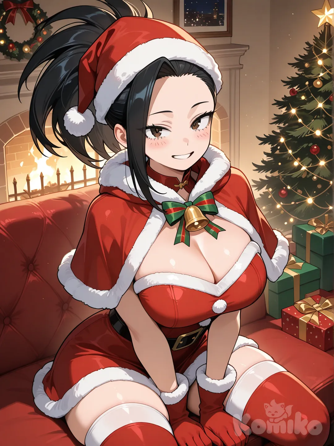 Momo Yaoyorozu (My Hero Academia), en ropa navideña.