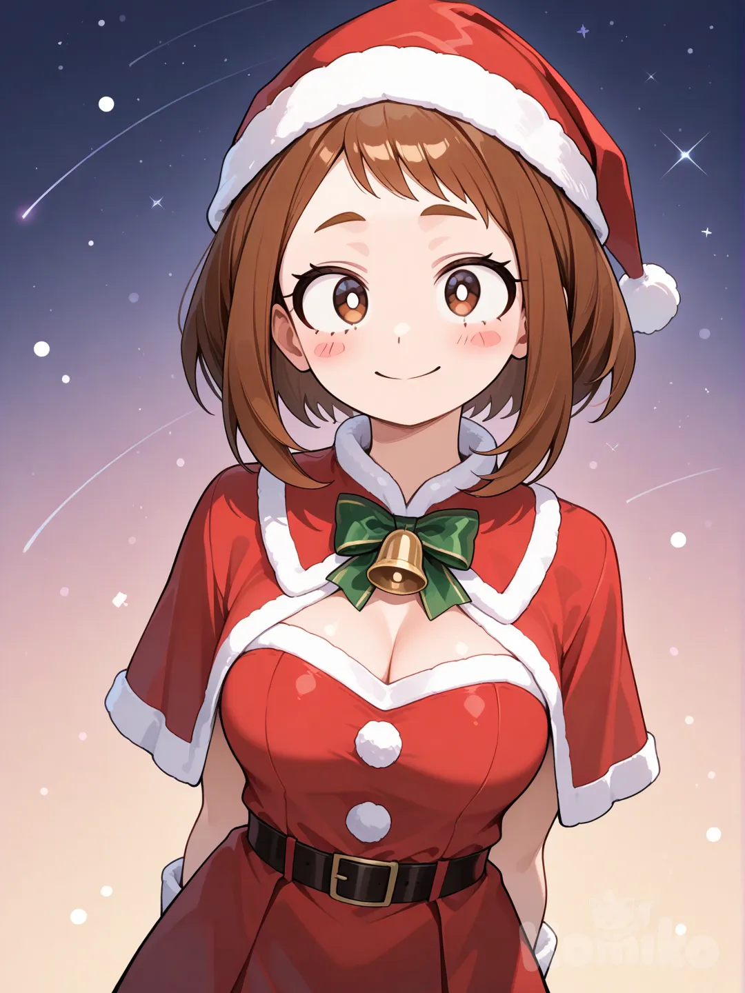 Uraraka Ochako (my Hero Academia), en ropa navideña.