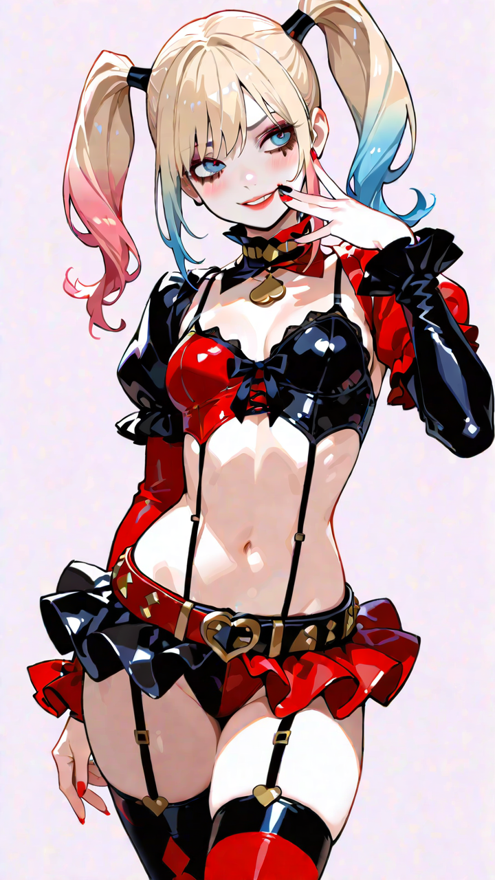 sexy clothes, kawaii gothic, simple background, Harley Quinn
