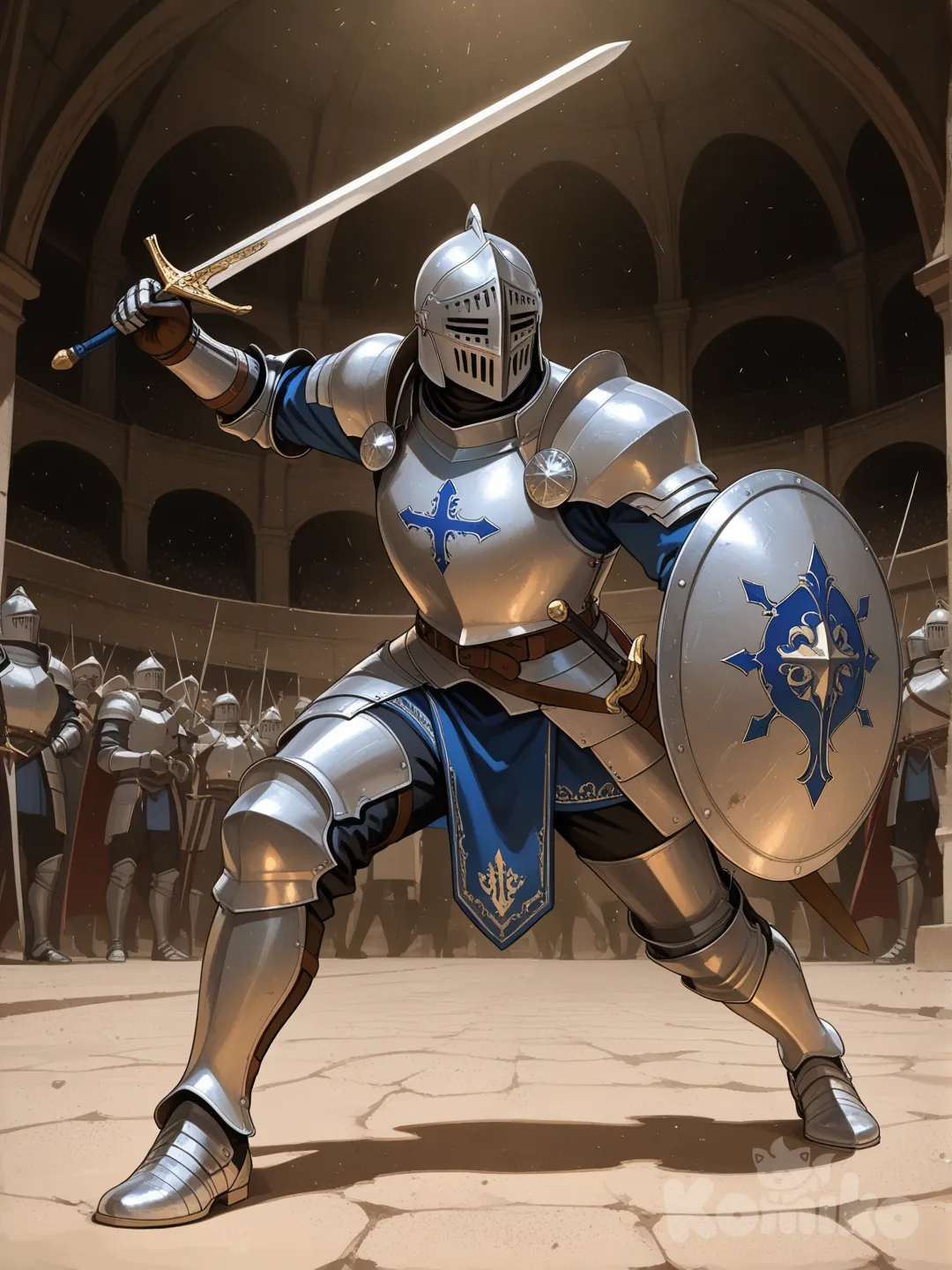 Faça um cavaleiro lutando em uma arena mediavel