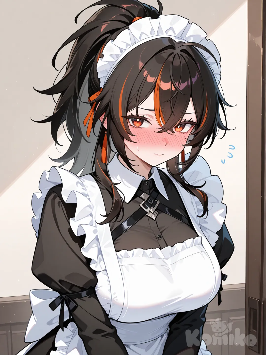 Zhu yuan, blushing, maid apron, full-face blush