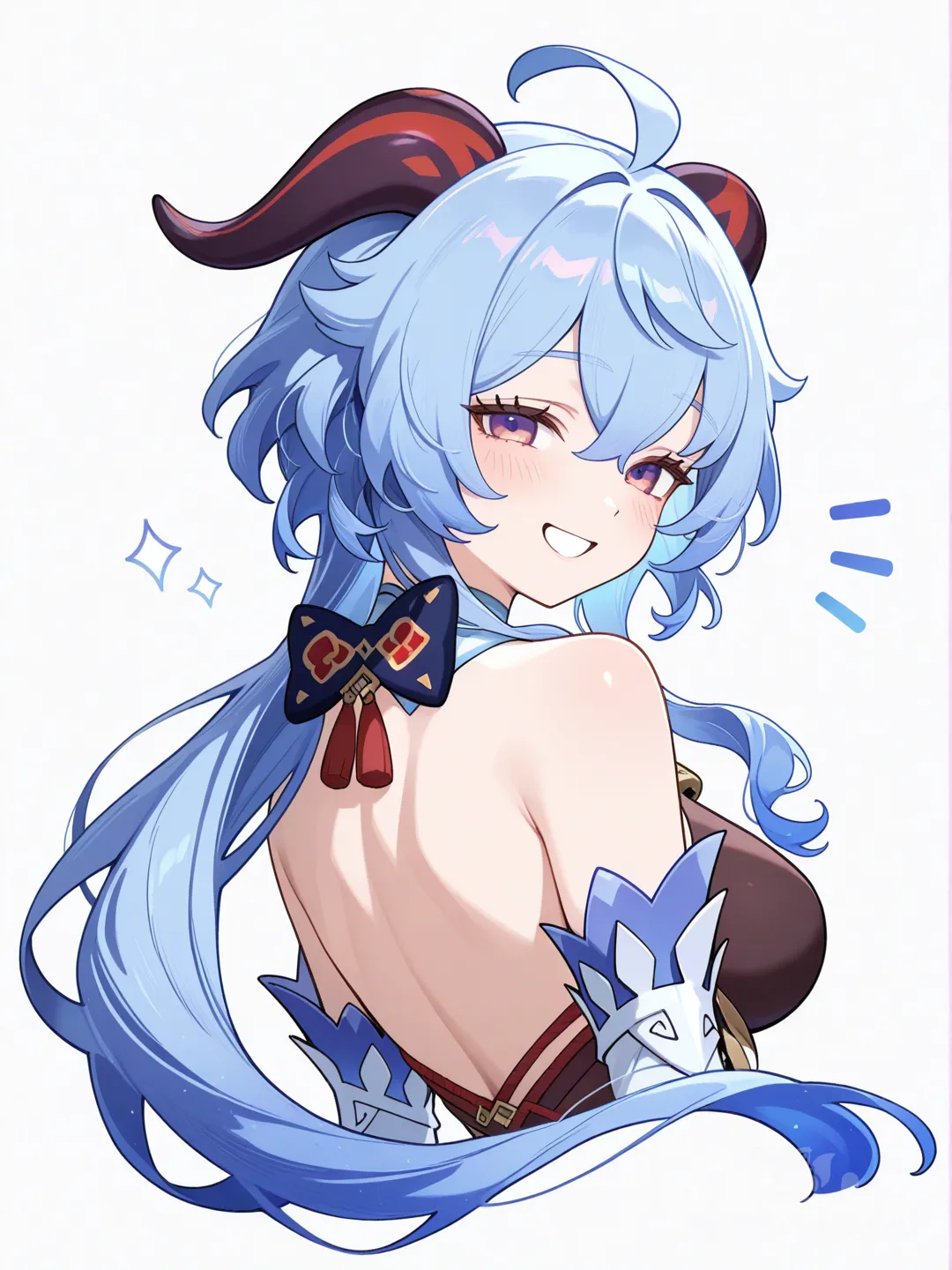 @Ganyu_(Genshin_Impact), one eye closed, laughing, looking back