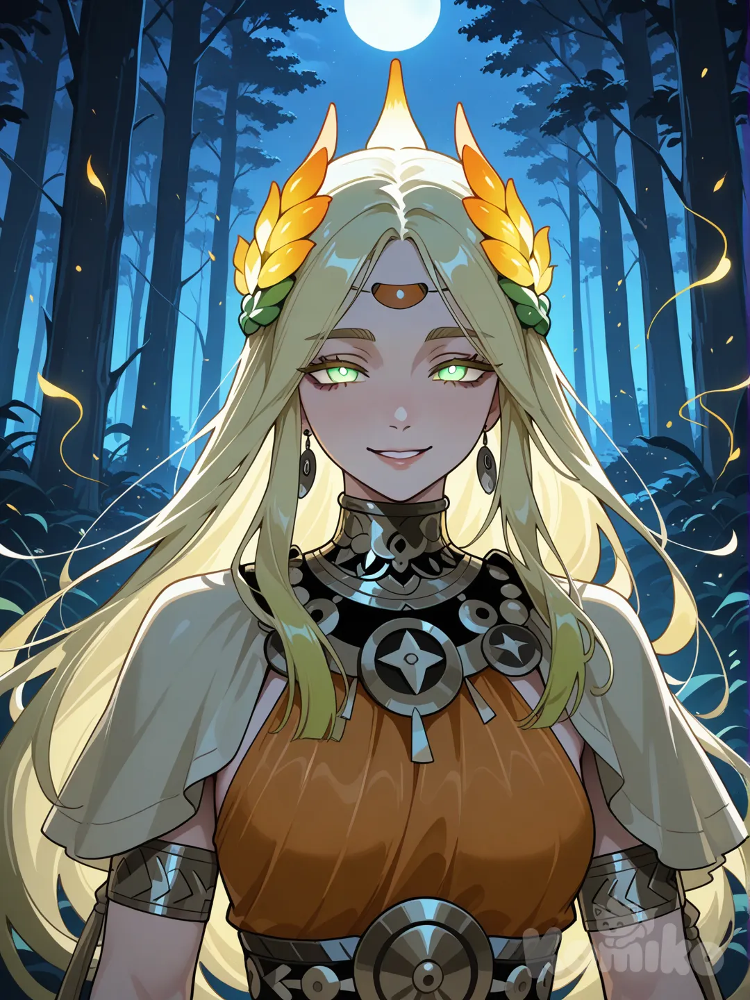 Melinoe from hades 2, happy, moonlight, forrest