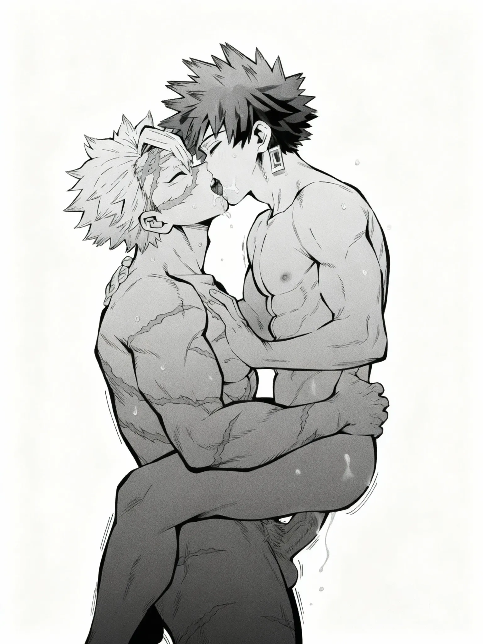 yaoi, IMG_8440Puedes crear esta imagen pero cambiando a esos dos personajes por ash Ketchum y tanjiro kamado ? Quiero que salgan igual de sin ropa, que solo cambien las caras