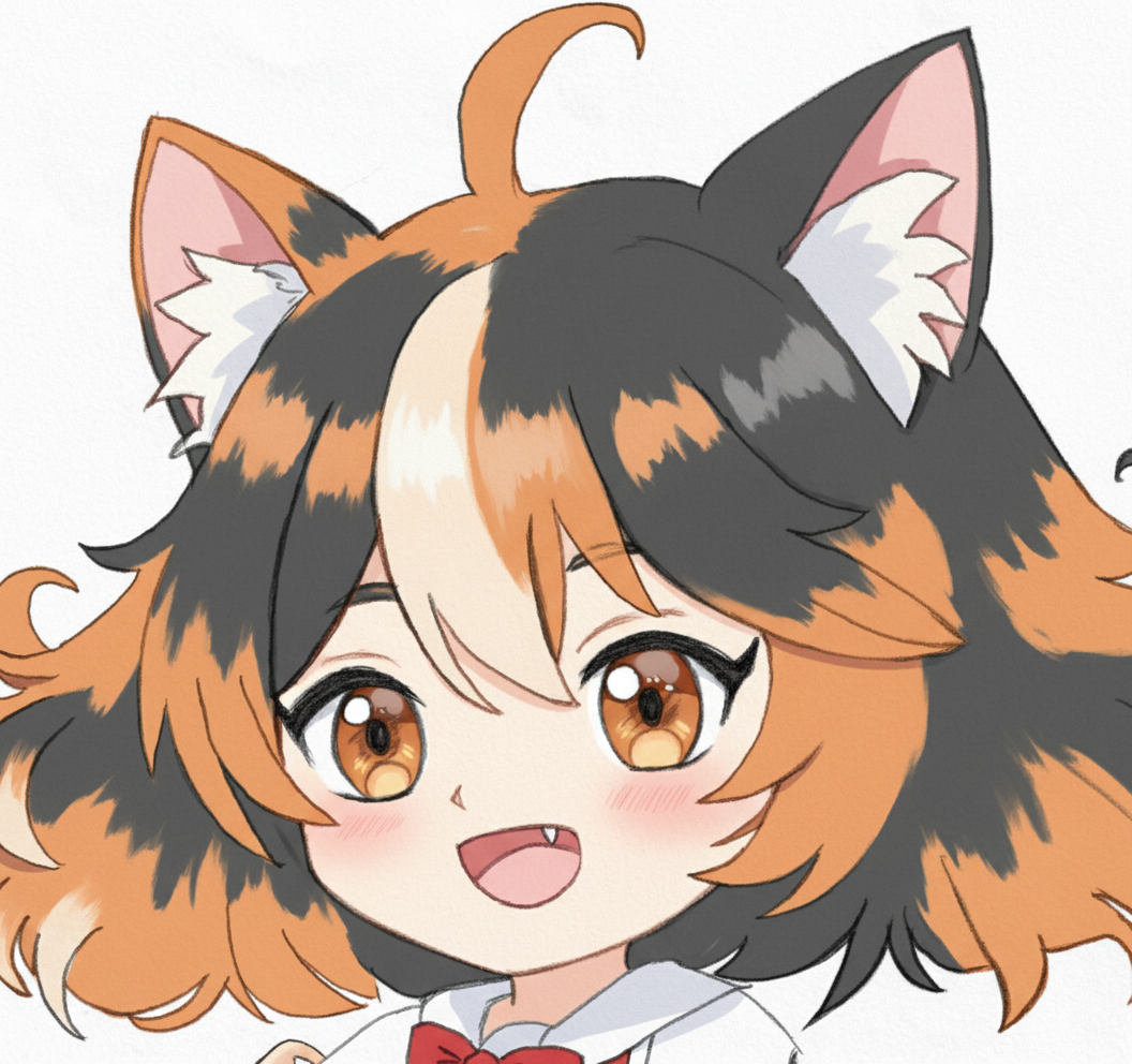 respect the reference image, follow the original drawing, keep proportions, maintain the face and hairstyle, based on the reference, accurate to original、三毛猫の髪色