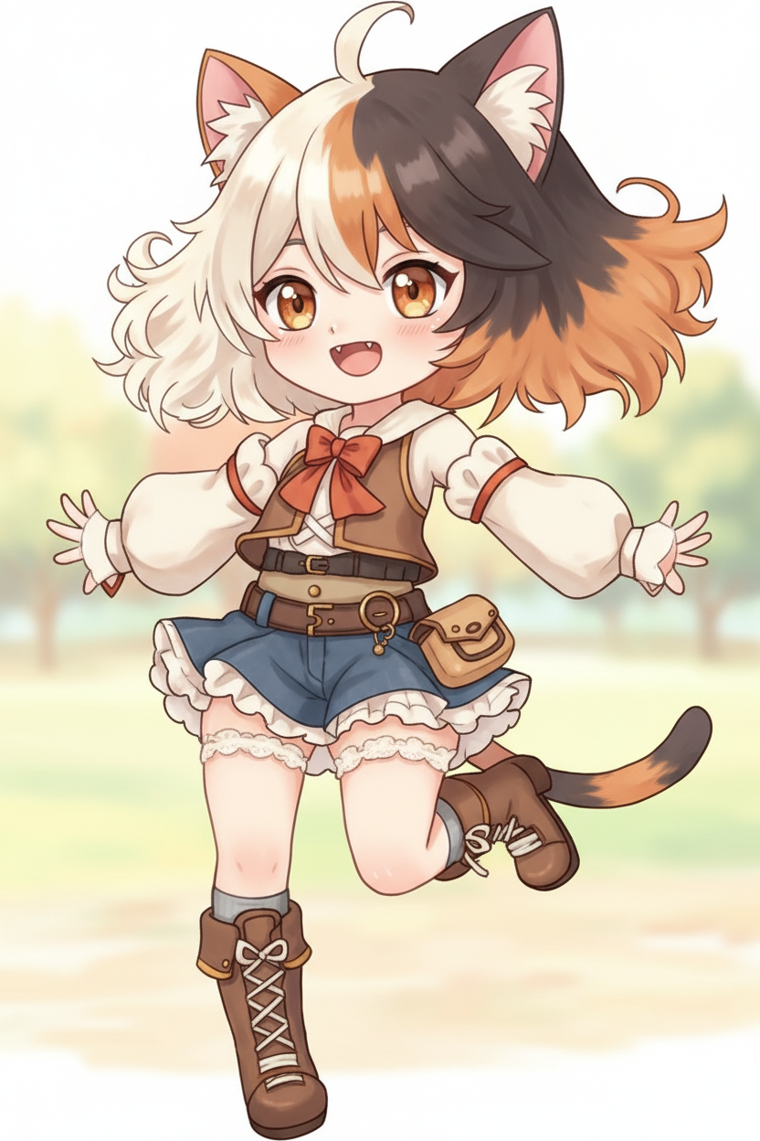 respect the reference image, follow the original drawing, keep proportions, maintain the face and hairstyle, based on the reference, accurate to original, 三毛猫色の髪