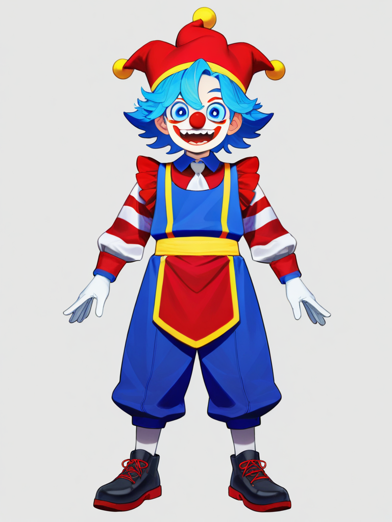 1boy, pennywise_(it), clown, single character, full body, looking at viewer, anime style, simple background, white background
