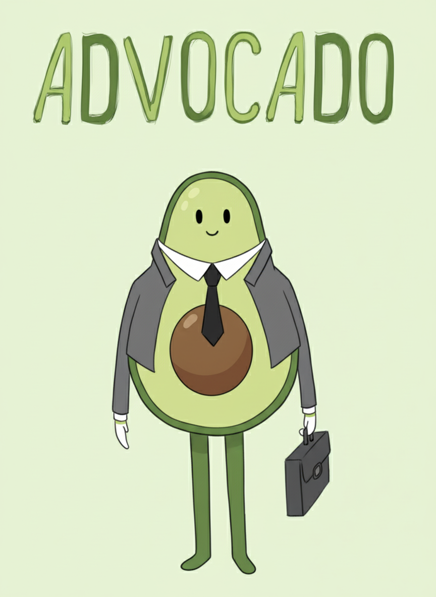 Авокадо-адвокат, светло-зелёный фон