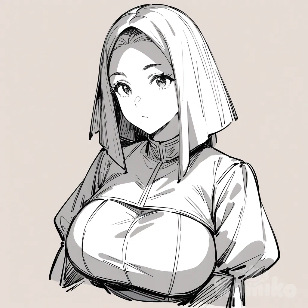 1girl,Priest(DQ3), black and white sketch, pencil drawing style, line art, hatching shading, sketch, minimal background, big breasts