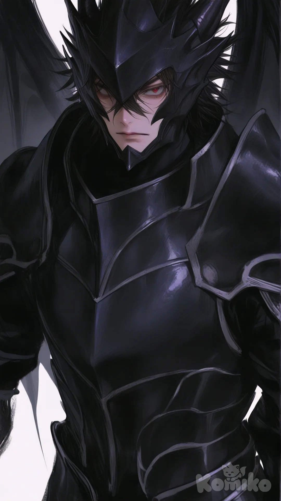 black armor, high school dxd, dragon wings, male focus, black dragon wings, male focus, 1boy, [semi-realistic-portrait-style]