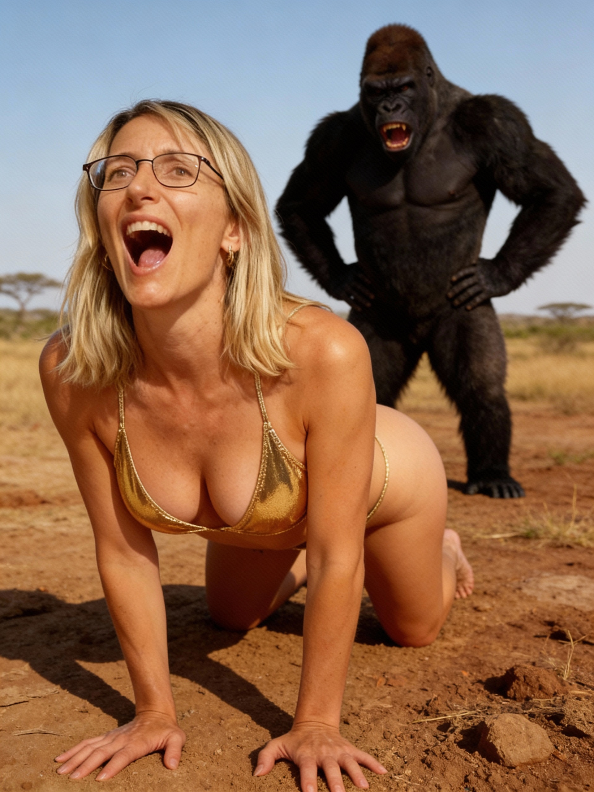 La rubia y el gorila en la sabana