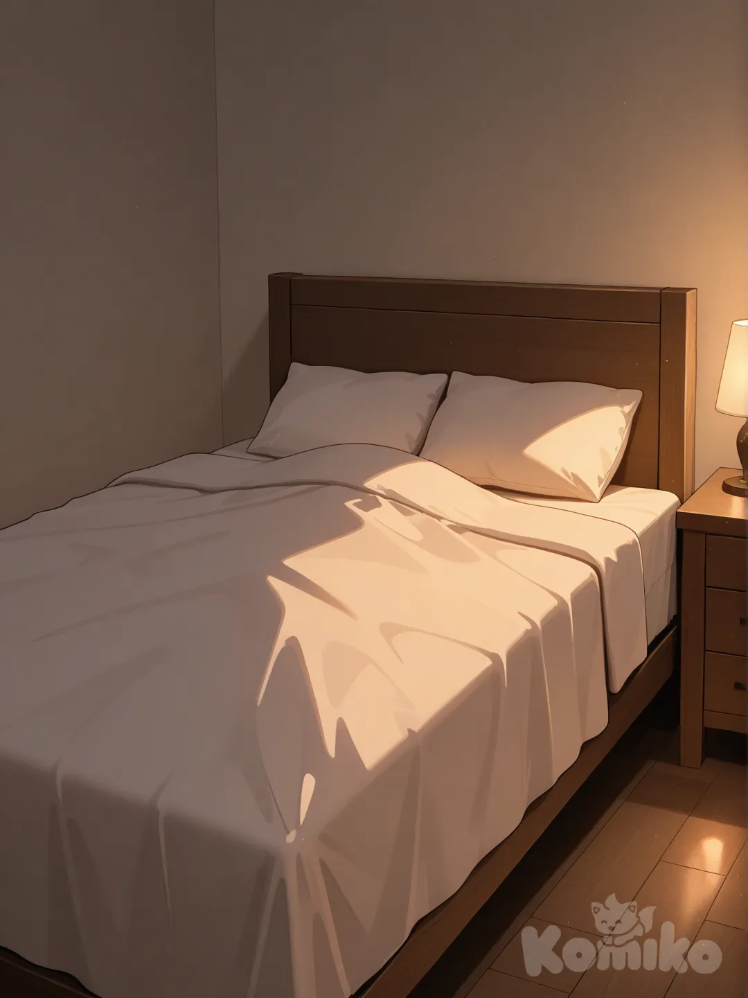 Bedroom, big bed, two tables on either side of the bed