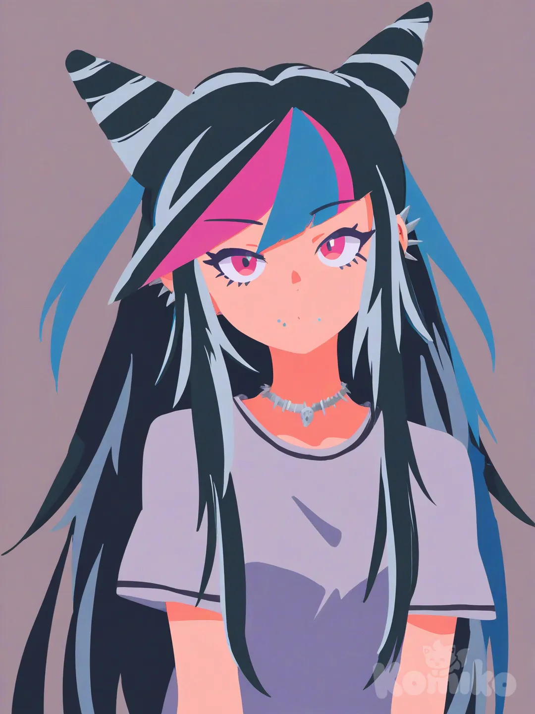 @Mioda_Ibuki, [flat-illustration-style], t-shirt, upper body