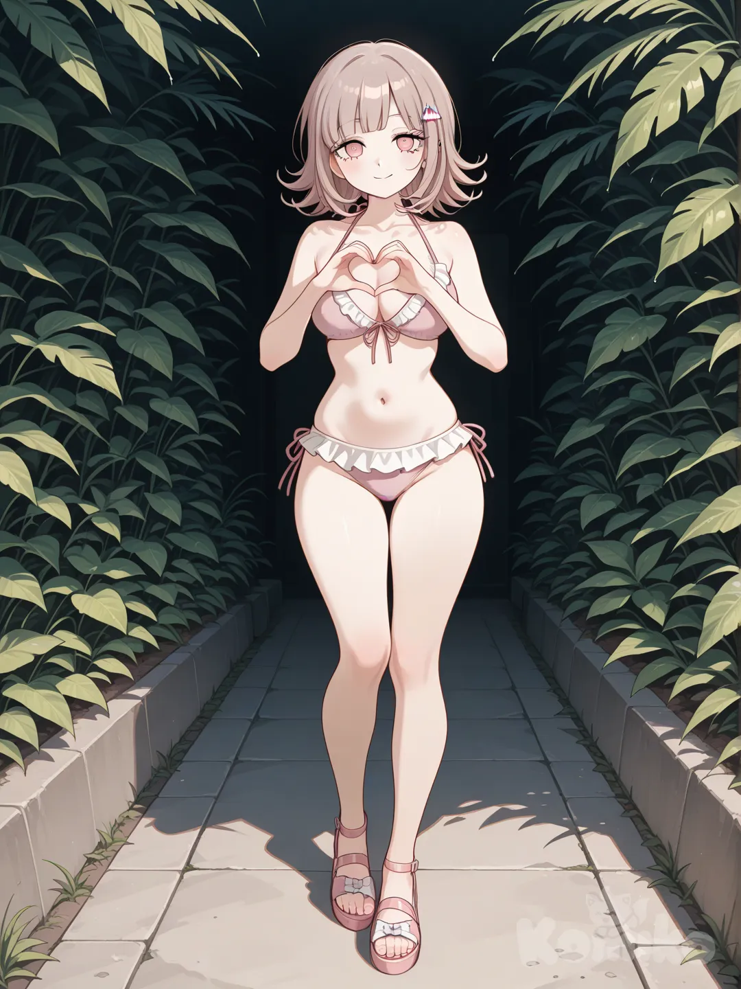 @Nanami_Chiaki, full body , heart hands en bikini