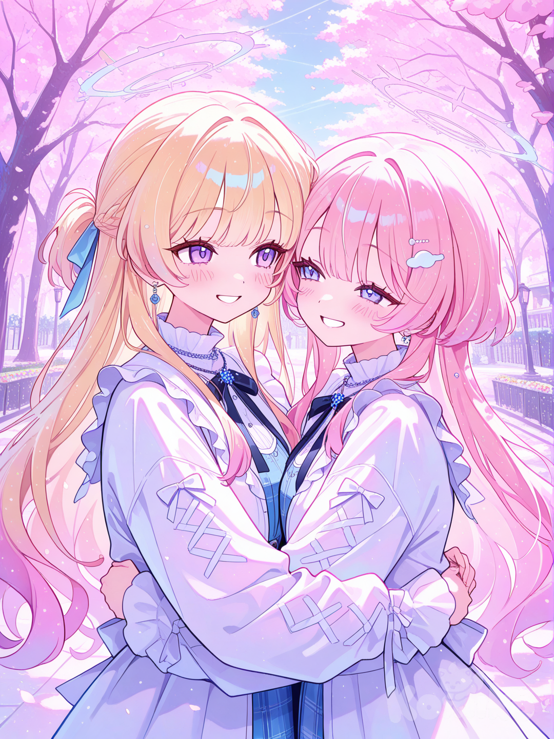two anime girls, best friends, colorful anime style, artwork