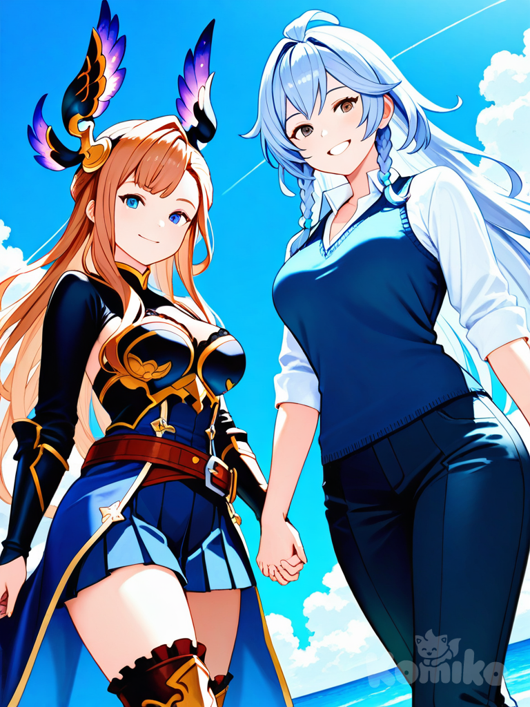 two anime girls, best friends, colorful anime style, artwork, Tweyen (Granblue Fantasy), Silva (Granblue Fantasy)