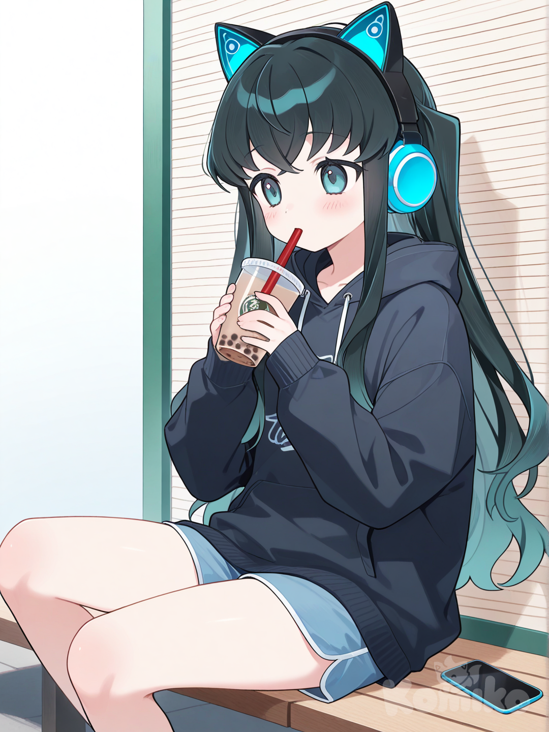 Muichiro drinking boba tea