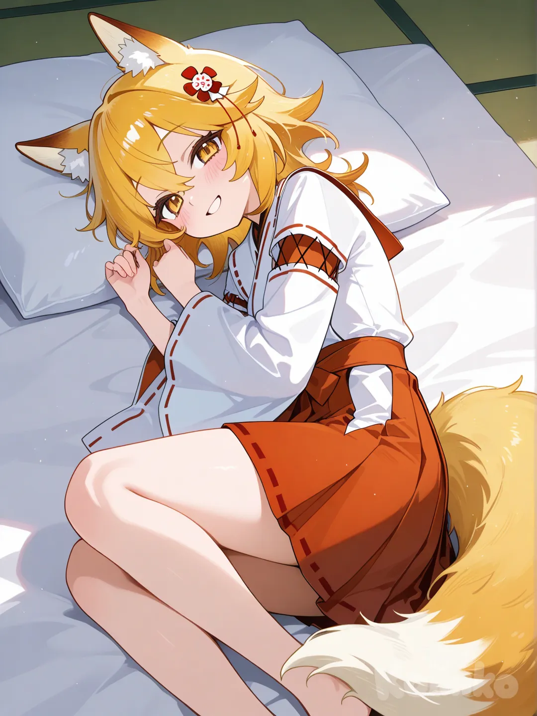 Senko, smile, blush, cute, lies like a cat, puffy tail