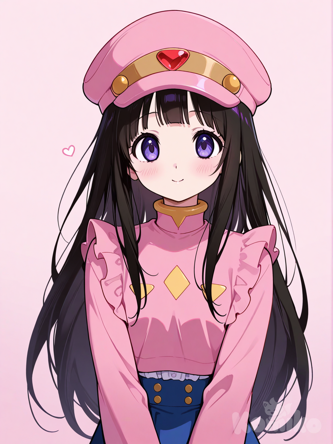 Chitanda Eru as Ciel Mega Man Zero  black hair, violet eye, pink hat, pink shirt