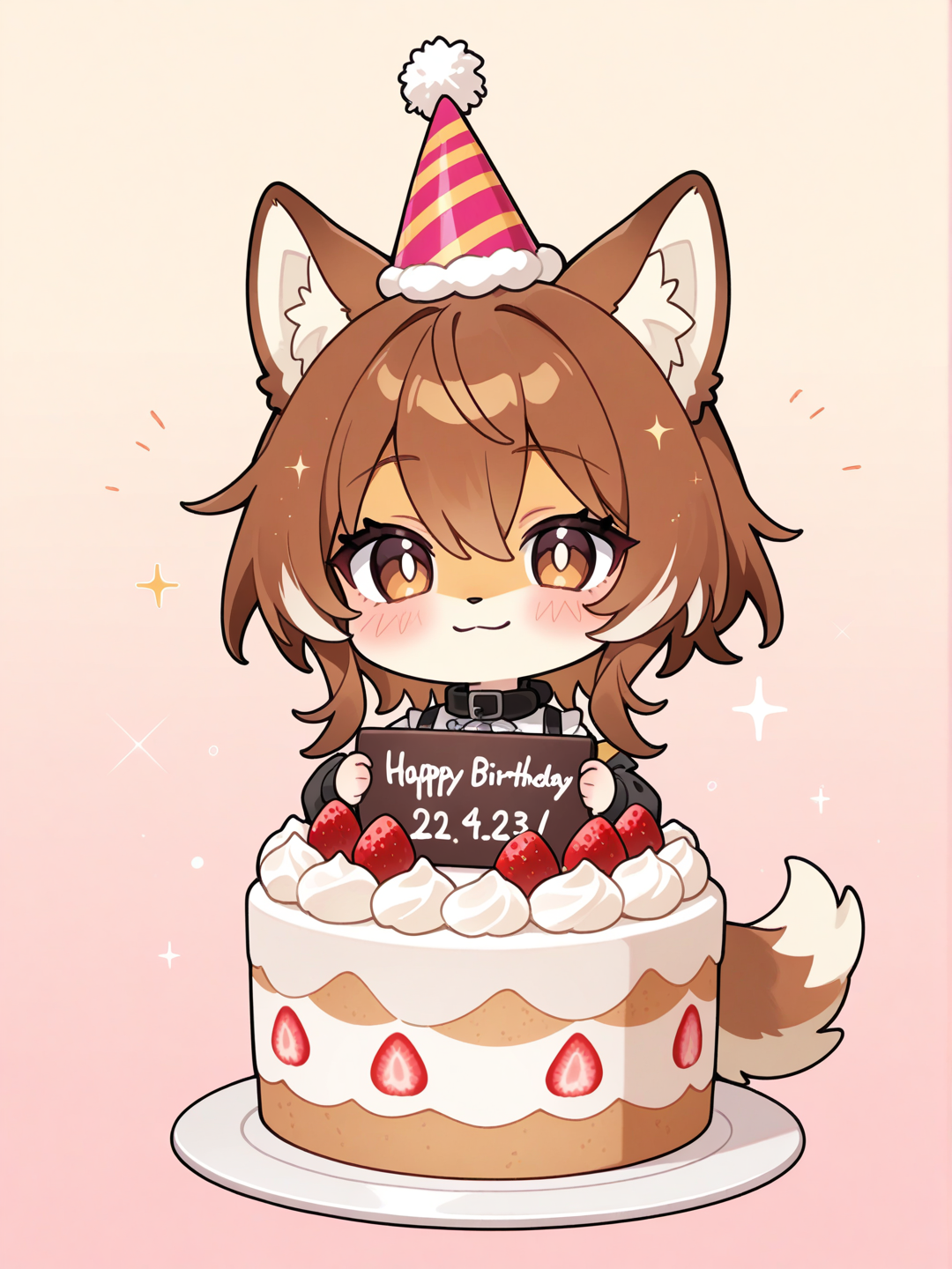furry art, birthday, chibi, holding cake