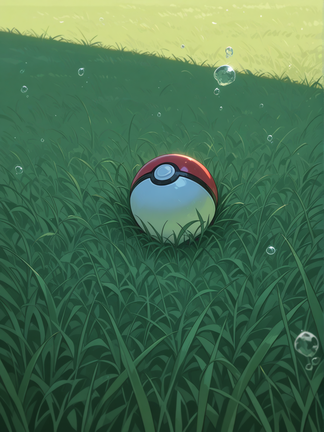 air bubble, poke ball, on grass