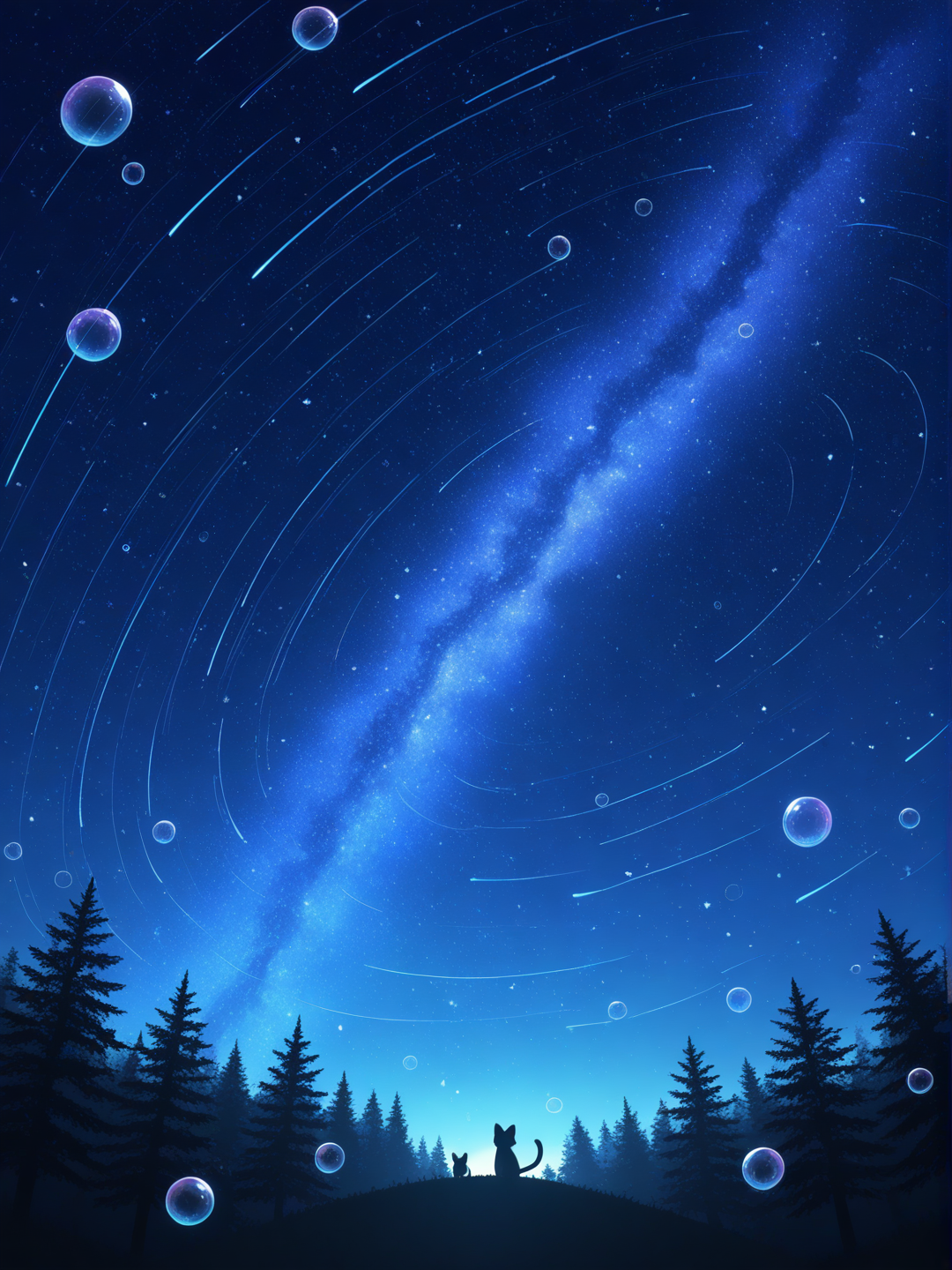 bubble, night, tree, animal, animated