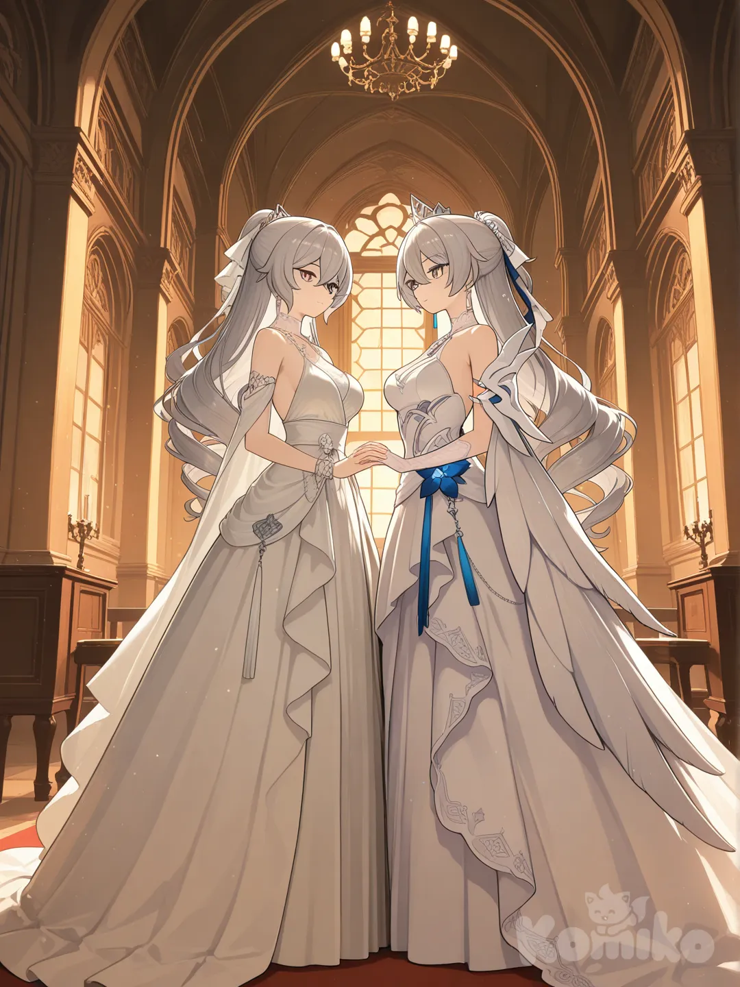 @Bronya_Zaychik_(Silverwing:N-Ex), in queen dress, 2girls
