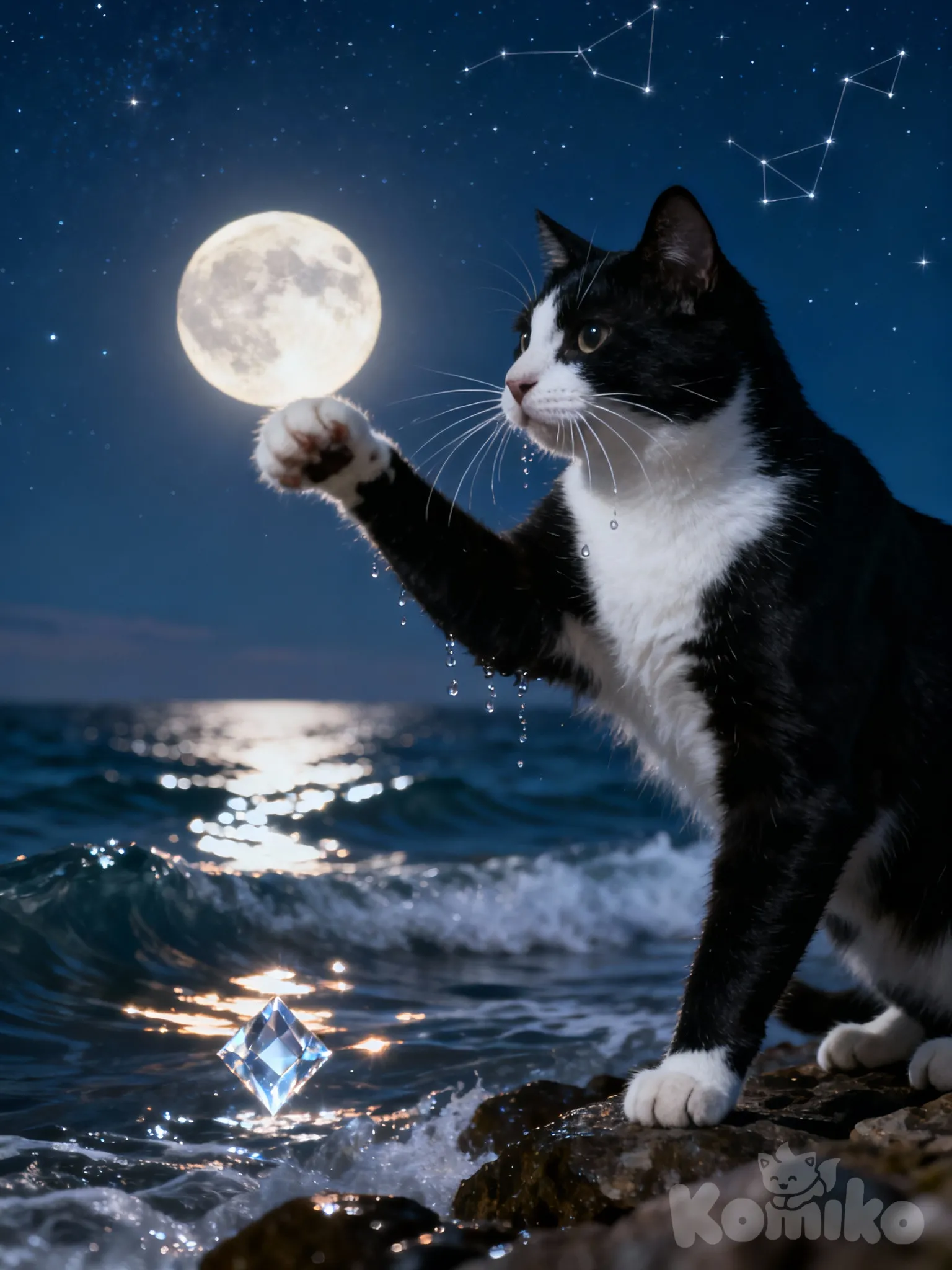 Cat gnaws at the moon.