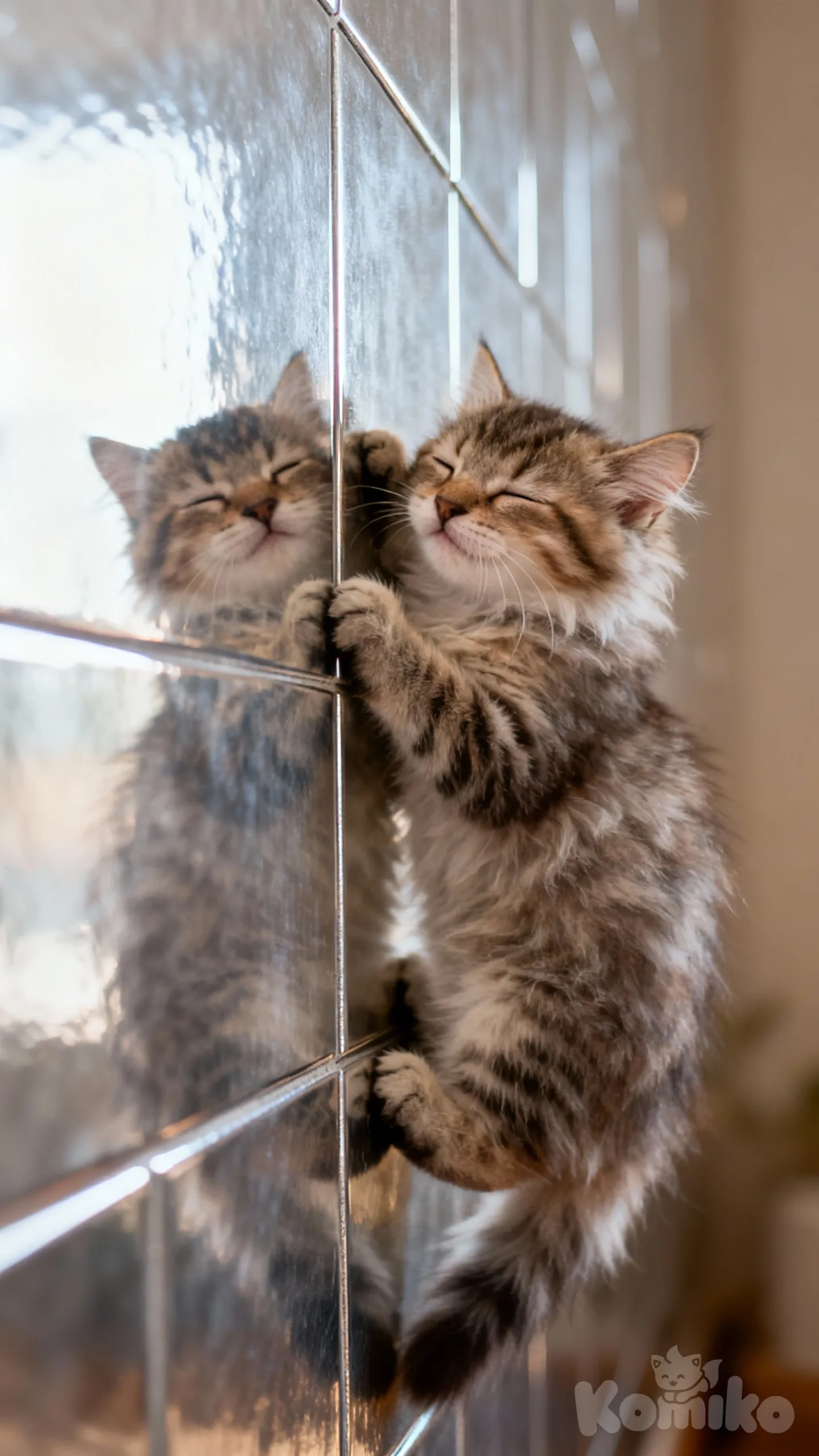 Purring at its own reflection