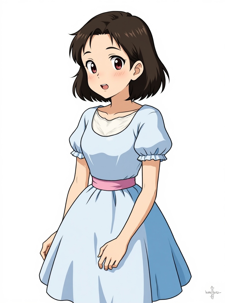 1girl, studio_ghibli_style, angel, demon, teenager, black_hair, single character, full body, looking at viewer, simple background, white background