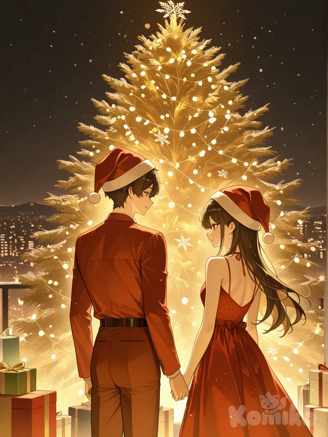 KomikoChristmas, 1boy, 1girl