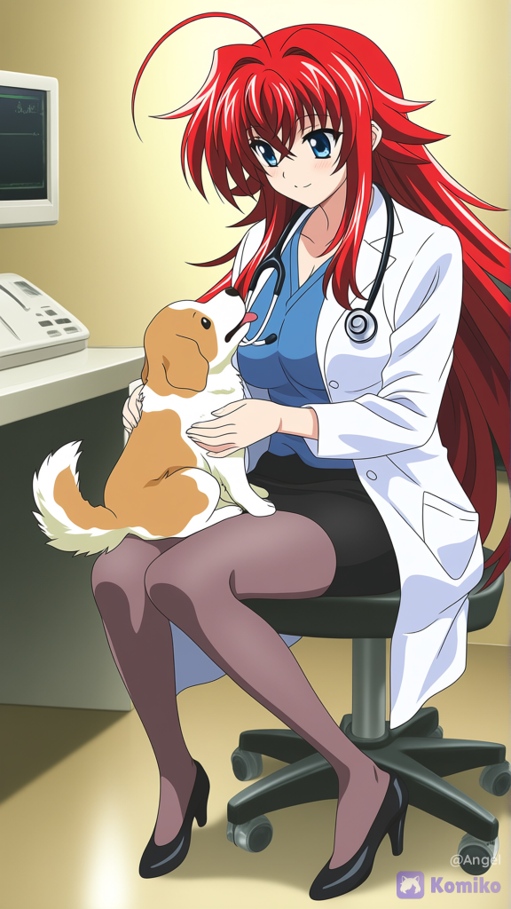 [bright-anime-style]Rias Gremory, médica fofinha, trabalhando em um hospital veterinário