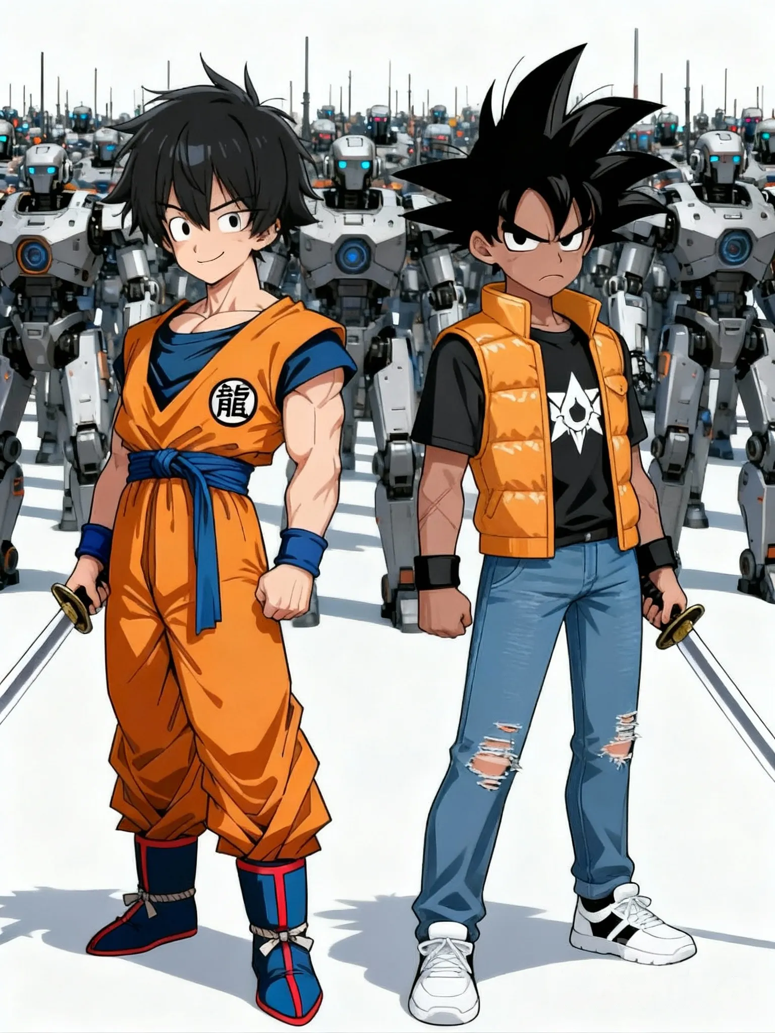 Combattant et sayen VS Armé de robot 