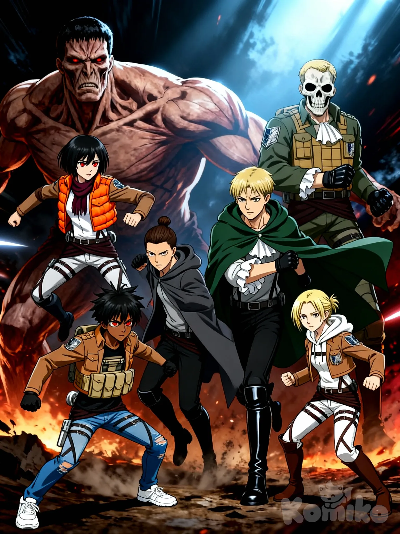 @yuki-kwQT, @Eren_Yeager, @Levi_(Shingeki_No_Kyojin), @Mikasa_Ackerman VS , @Titan_(Shingeki_No_Kyojin), @Reiner_Braun, @Bertolt_Hoover, @Annie_Leonhart