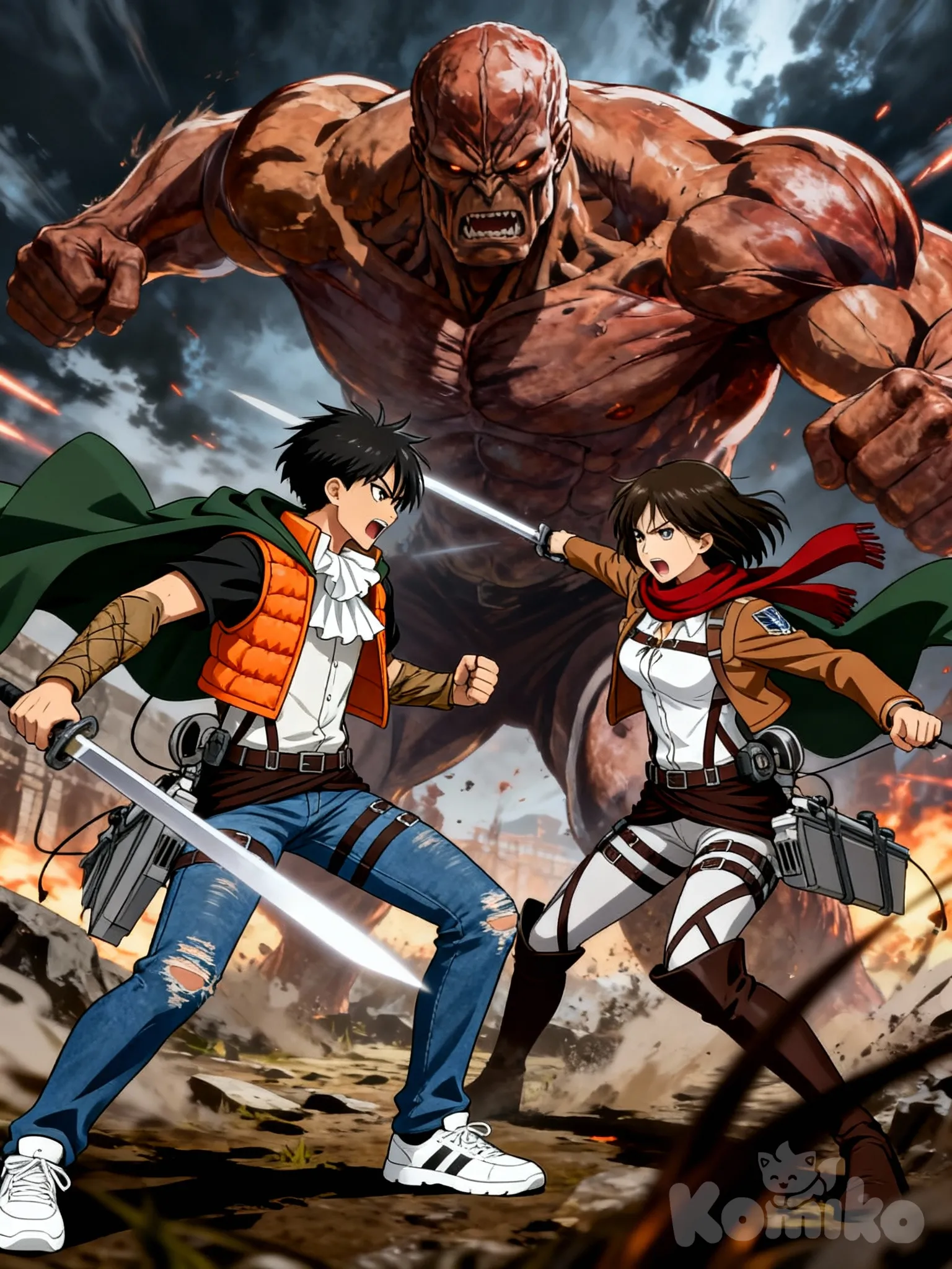 @yuki-kwQT, @Levi_(Shingeki_No_Kyojin), @Mikasa_Ackerman, contre , @Titan_(Shingeki_No_Kyojin)