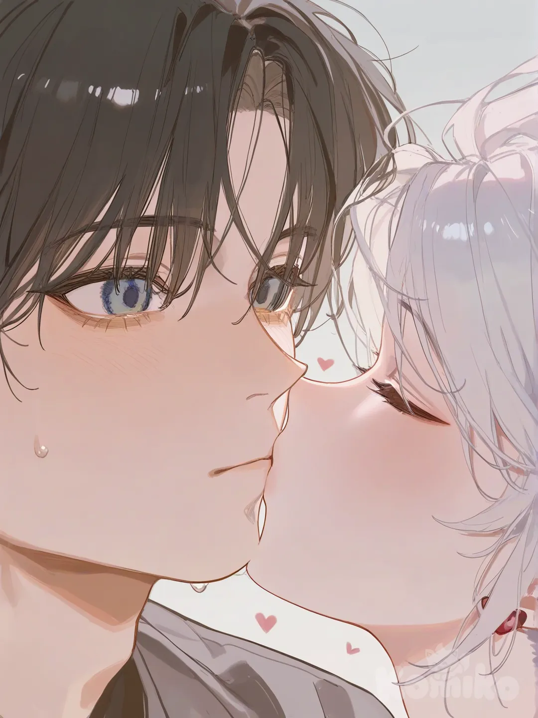 Hisoka Morow, Chrollo Lucilfer, [lacquered-illustration-style], kissing, portrait